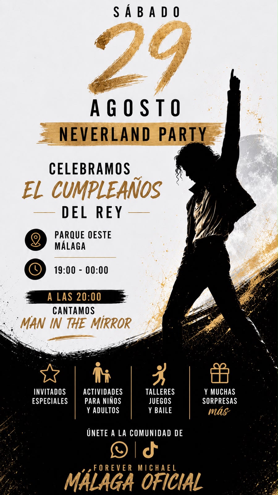 Cartel Neverland Party, sábado 29 de agosto de 2026 en el Parque del Oeste de Málaga